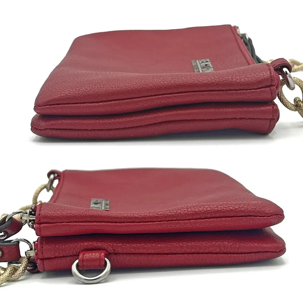 KENNETH COLE REACTION Pebbled Faux Leather Gold Chainlink Shoulder Bag (Red)